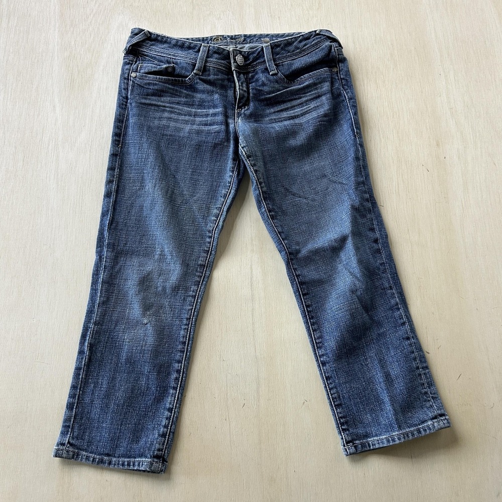 Y2K Bebe Straight Jeans Womens 29 Medium Wash Blue Stretch Embroidered USA Denim